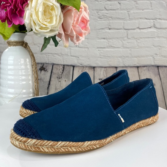 Toms Shoes - TOMS Navy Suede Croquet Tip Espadrille Flats